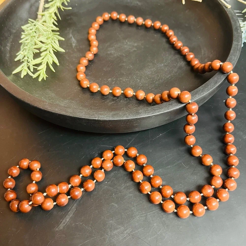 Vintage Rust Brown Beaded Necklace 44‎ Inch | Long Acrylic Beads Spacer Knots